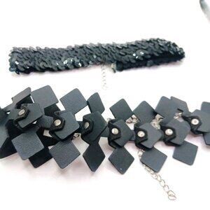 Goth Studded Black Faux Leather Necklace-Choker+ Black Sequined Choker